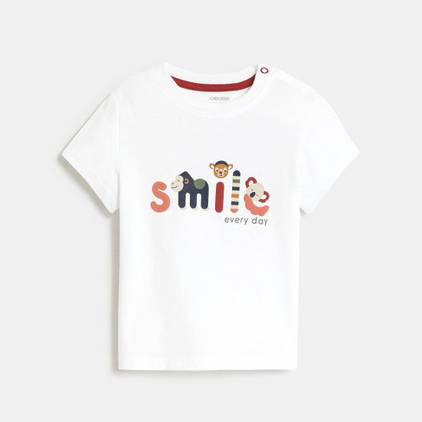 تيشيرت برسمة حيوانات باللون الأبيض للأولاد الصغار